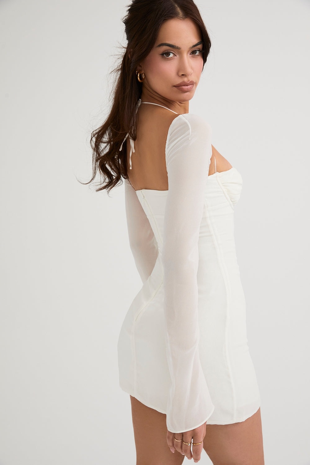 Babydoll-Ivory Chiffon Halter Mini Dress
