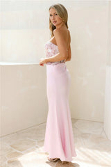 City Lights Chic Strapless Satin Maxi Dress Pink