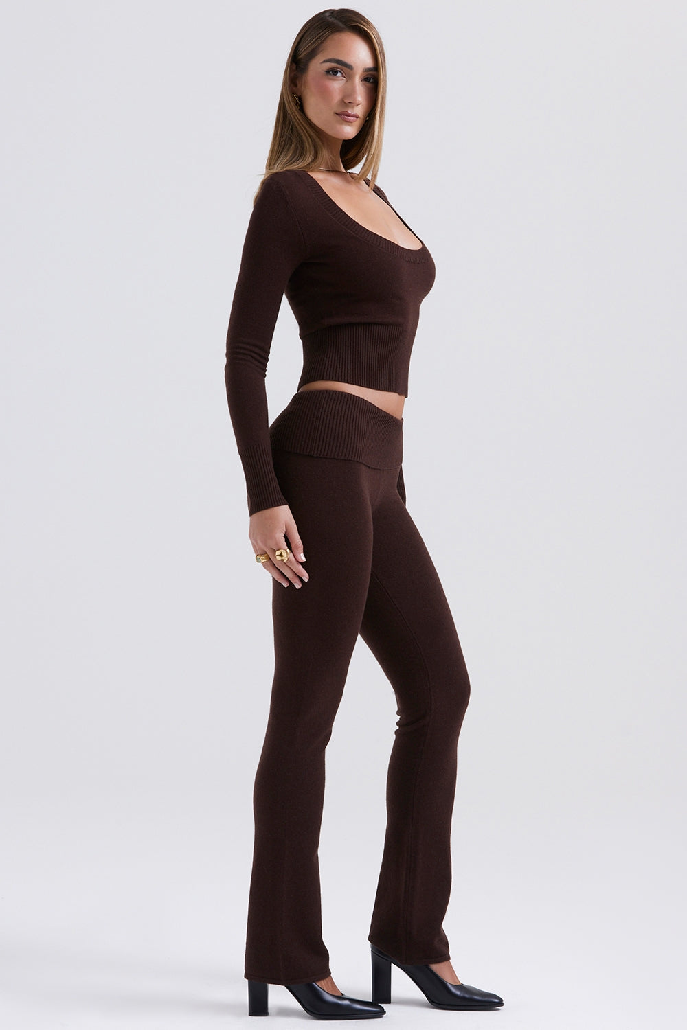 Ama-Chocolate Cashmere Blend Trousers - SALE