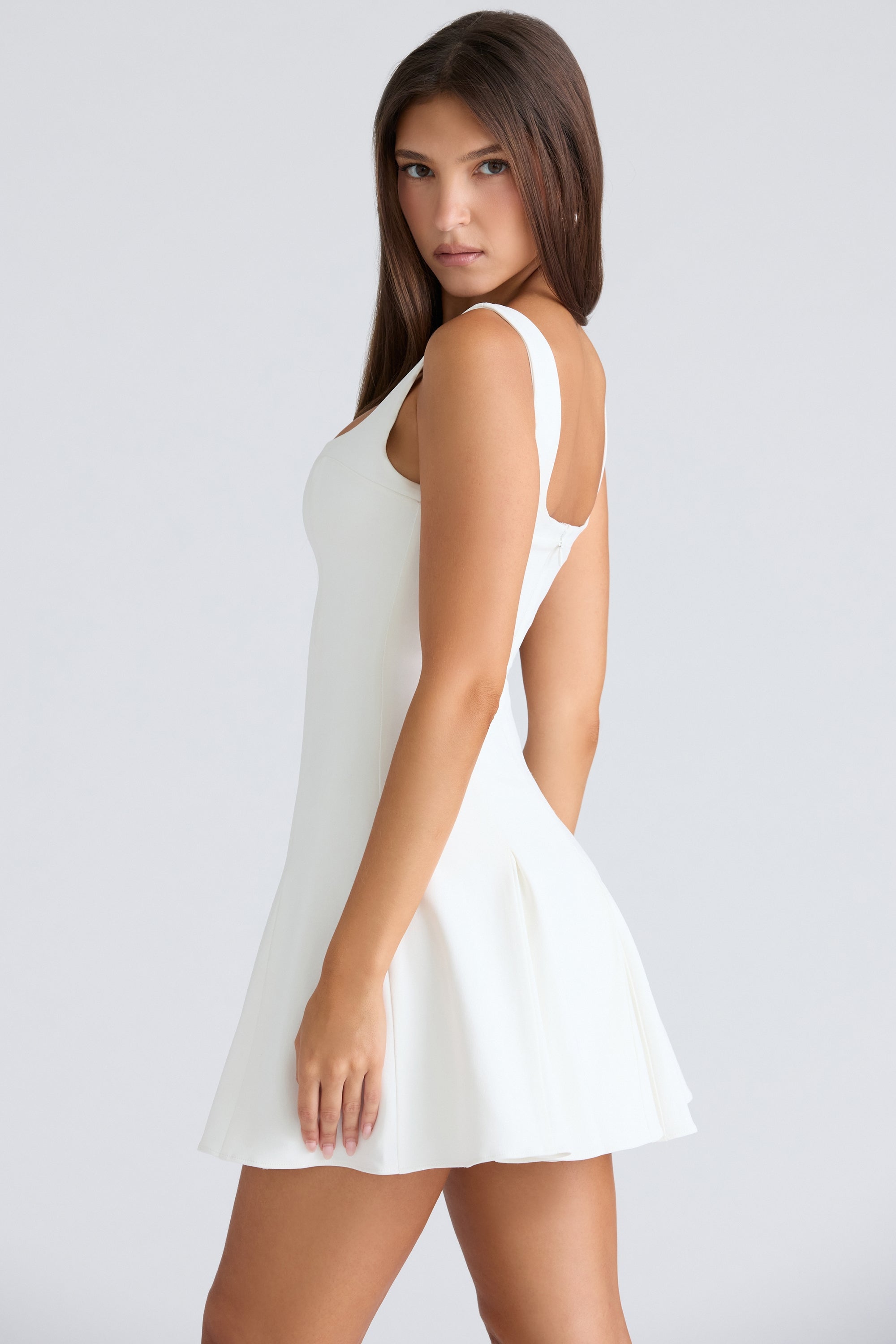 Amelie-Vintage Ivory Stretch Crepe Mini Dress