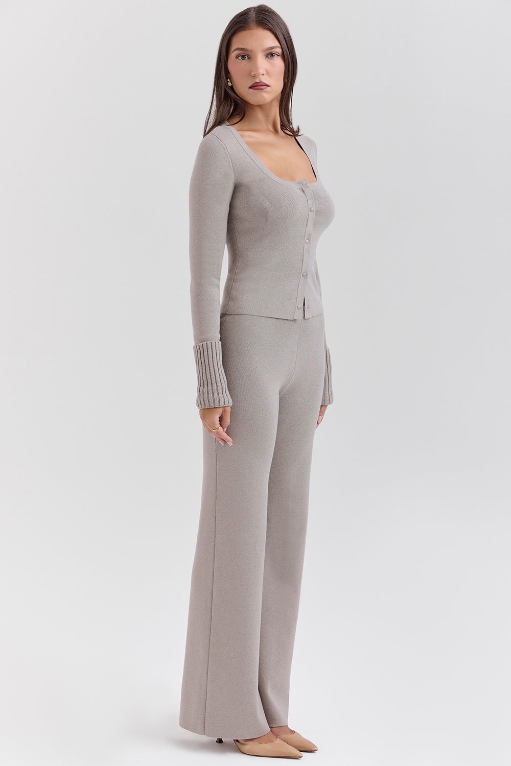 Aspen-Grey Cashmere Ribbed Cuff Cardigan