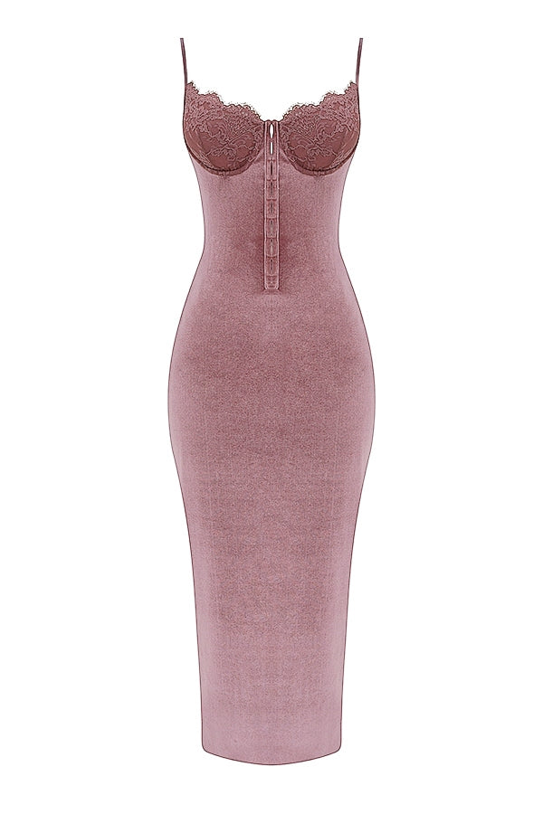 Azalea-Soft Pink Velvet Midi Dress