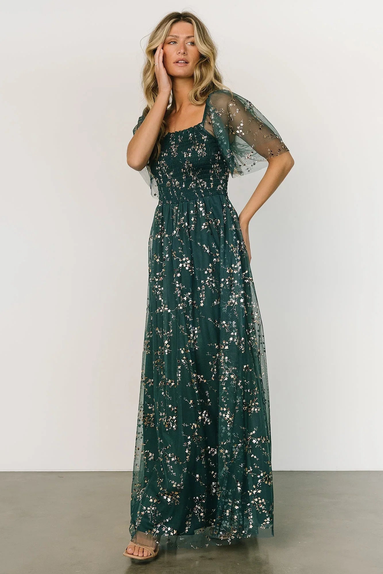Cassandra Tulle Maxi Dress | Green + Gold
