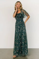 Cassandra Tulle Maxi Dress | Green + Gold