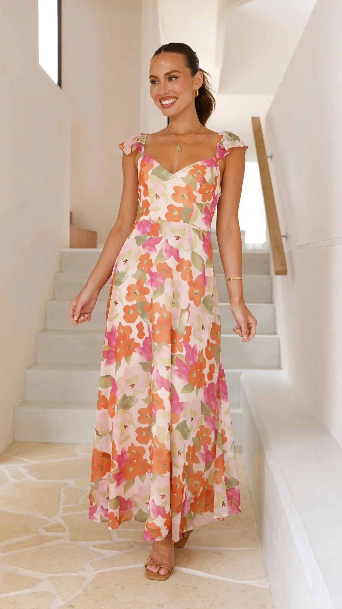 Calais Maxi Dress - Orange Floral