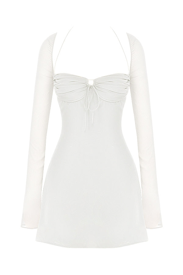 Babydoll-Ivory Chiffon Halter Mini Dress