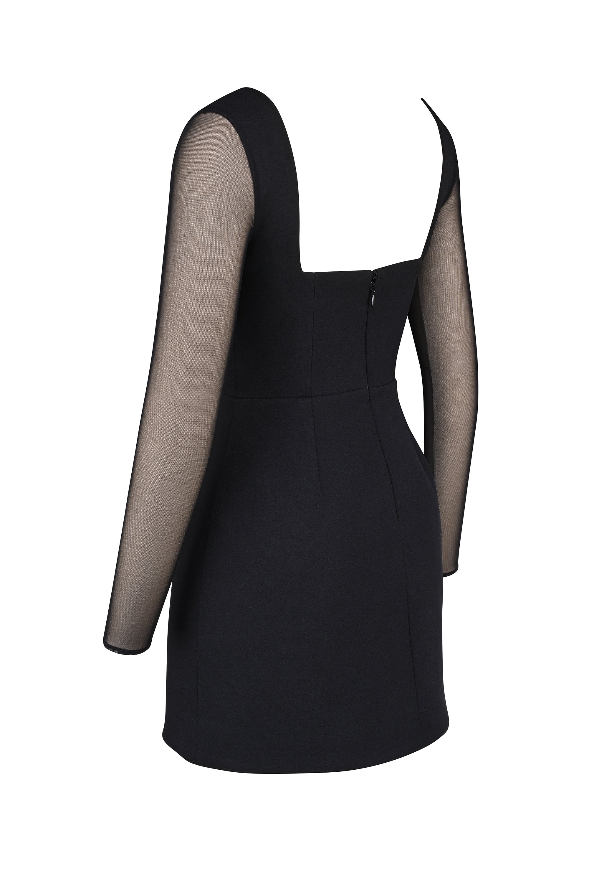 Angelie-Black Stretch Crepe Plunge Mini Dress