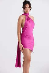 Aida-Hot Pink Asymmetric Wrap Neck Dress