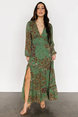 Bowman Deep V Maxi Dress | Green Multi
