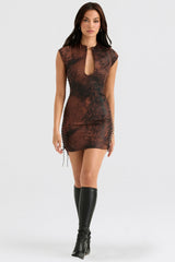 Daphne-Antique Copper Lace up Mini Dress