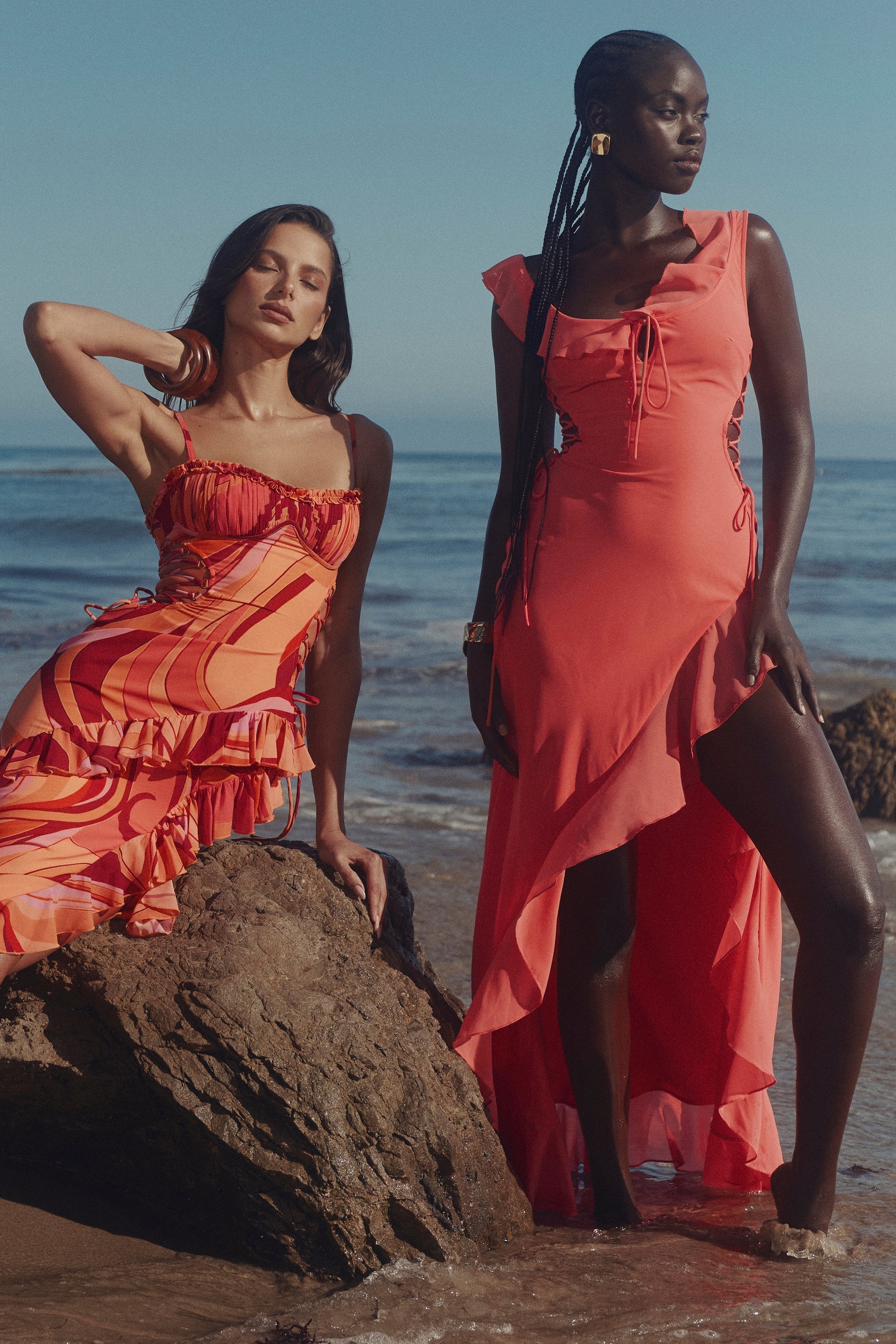 Aloura-Coral Georgette Ruffle Maxi Dress