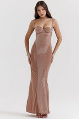 Bonita-Cafe Au Lait Sequin Maxi Dress