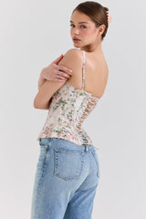 Cadie-Cream Floral Cotton Corset Top