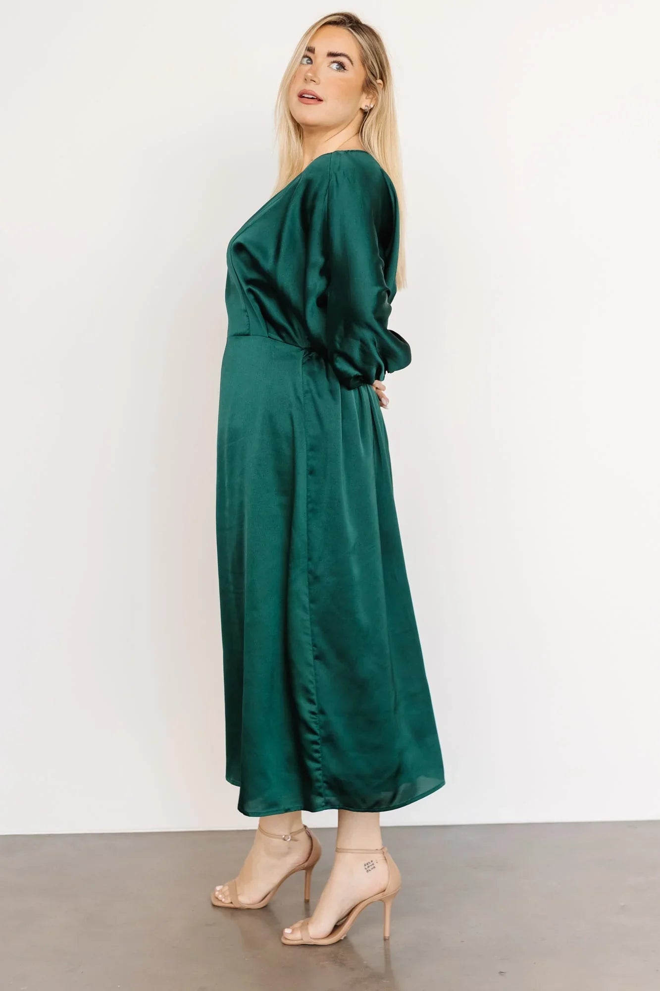 Balta Satin Midi Dress | Emerald