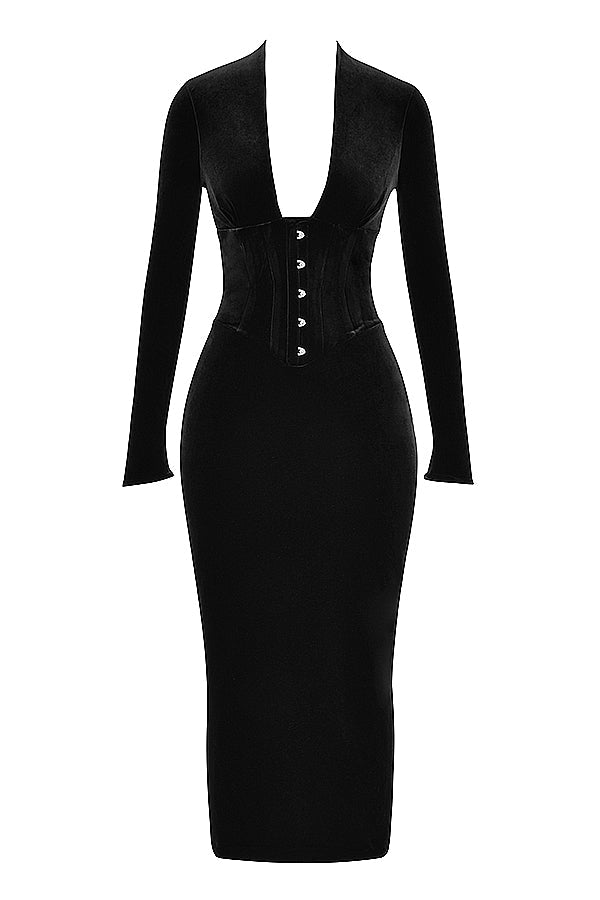 Arabella-Black Velvet Corset Dress