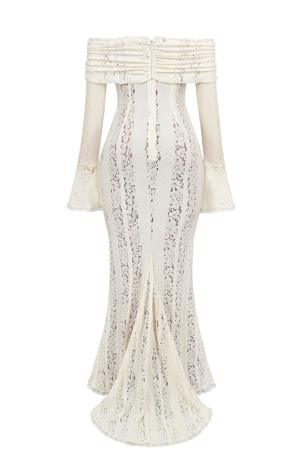Belle-Vintage Cream Floral Lace Off Shoulder Maxi Dress