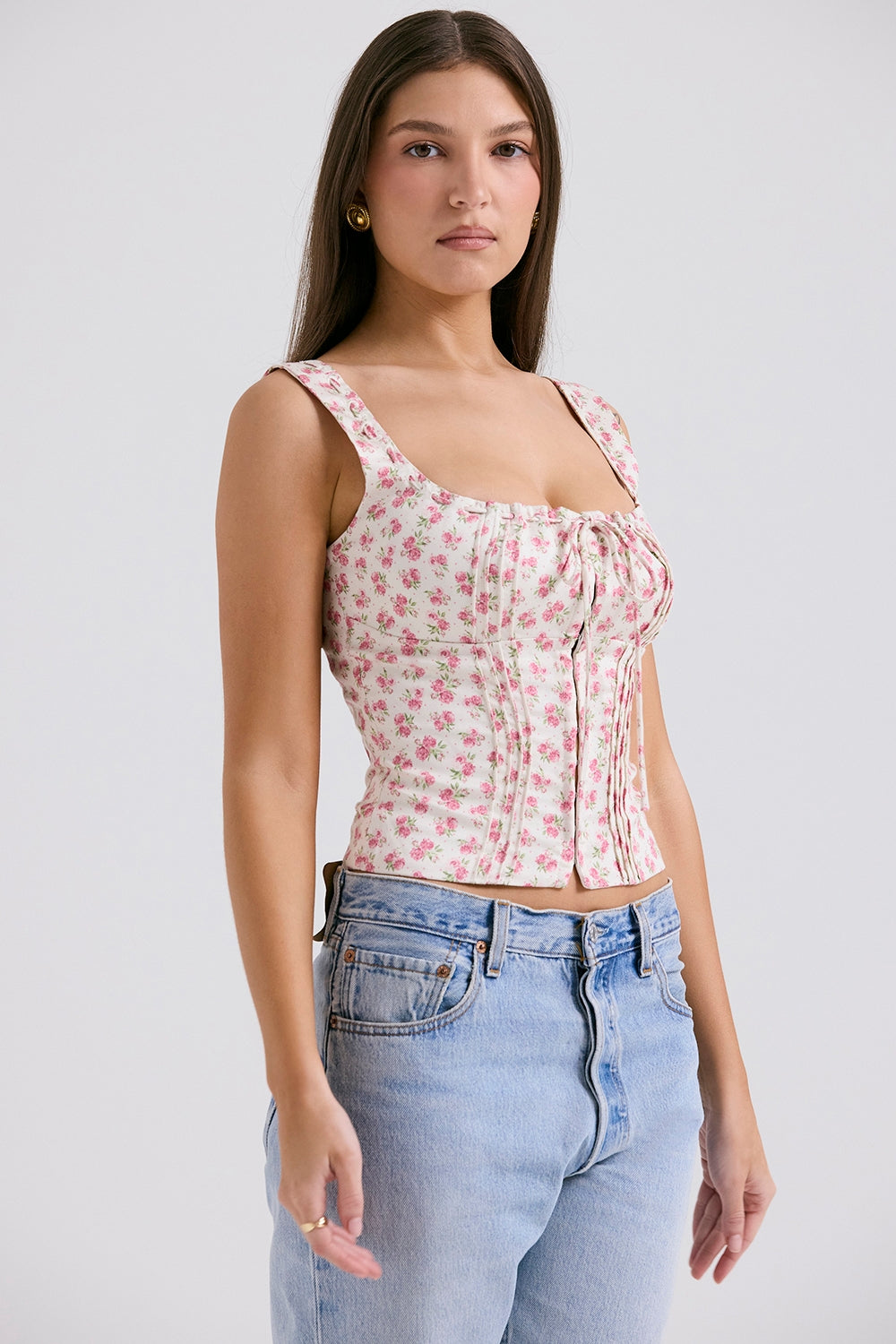 Chicca-White Rosebud Print Top