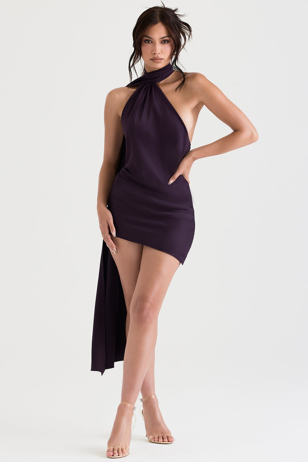 Aida-Night Shade Asymmetric Wrap Neck Dress