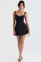 Adriana-Black Satin And Lace Mini Dress