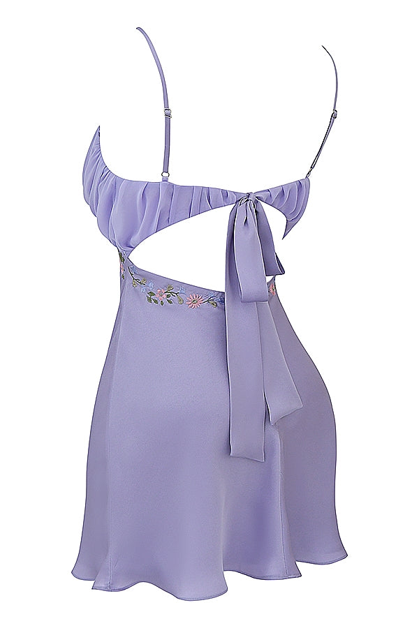 Christa-Embroidered Lavender Mini Dress