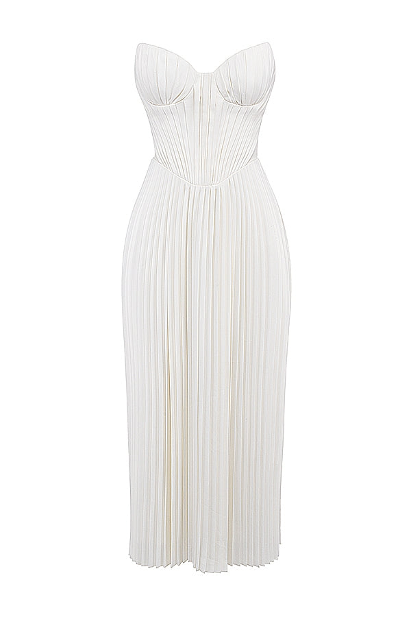 Amorata-Ivory Pleated Maxi Dress