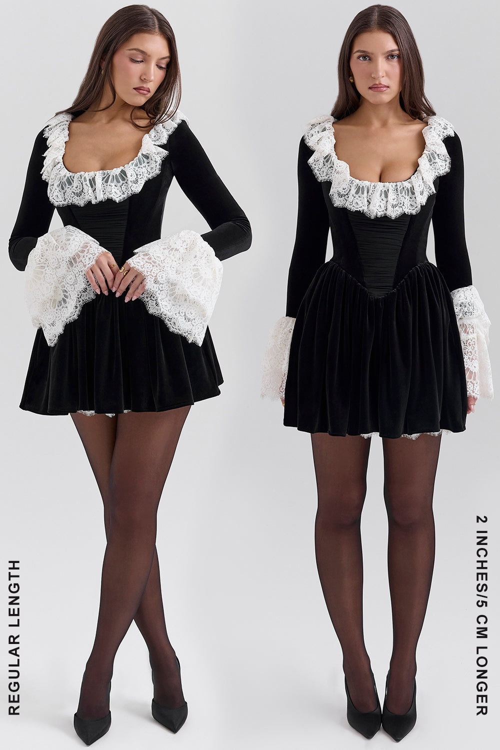Czarina-Black Velvet Lace Trimmed Mini Dress - SALE