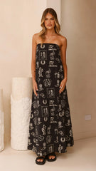 Connie Maxi Dress - Black/Beige Cowgirl