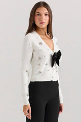 Beaubella-Ivory Soft Mohair Embellished Cardigan