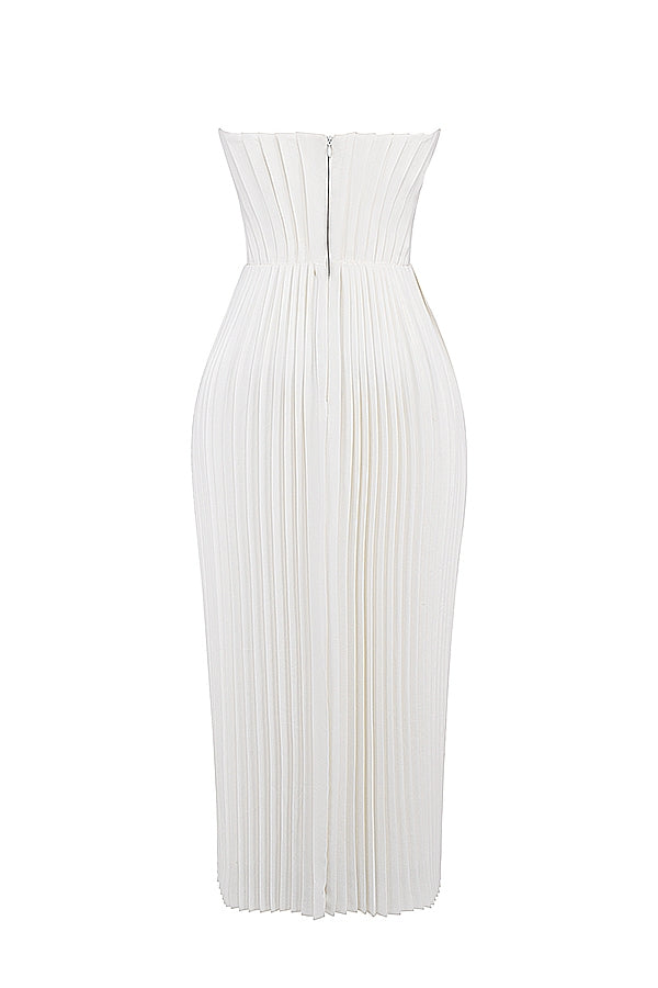 Amorata-Ivory Pleated Maxi Dress