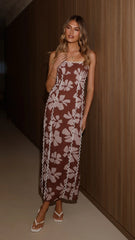 Carlia Midi Dress - Brown Daylillies