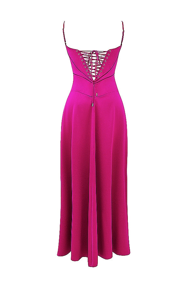 Anabella-Fuchsia Lace Up Maxi Dress