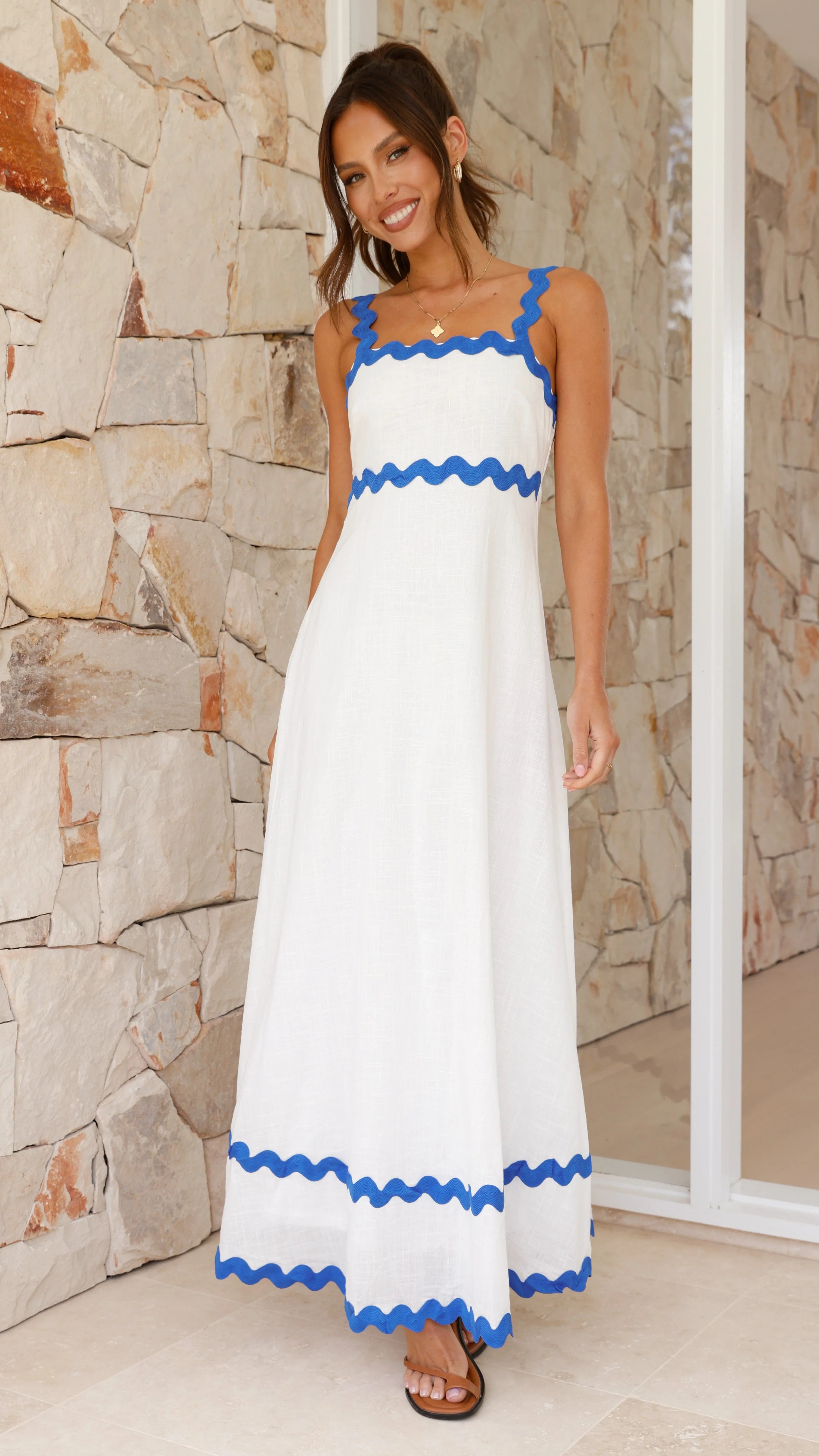 Daleyza Maxi Dress - White / Blue