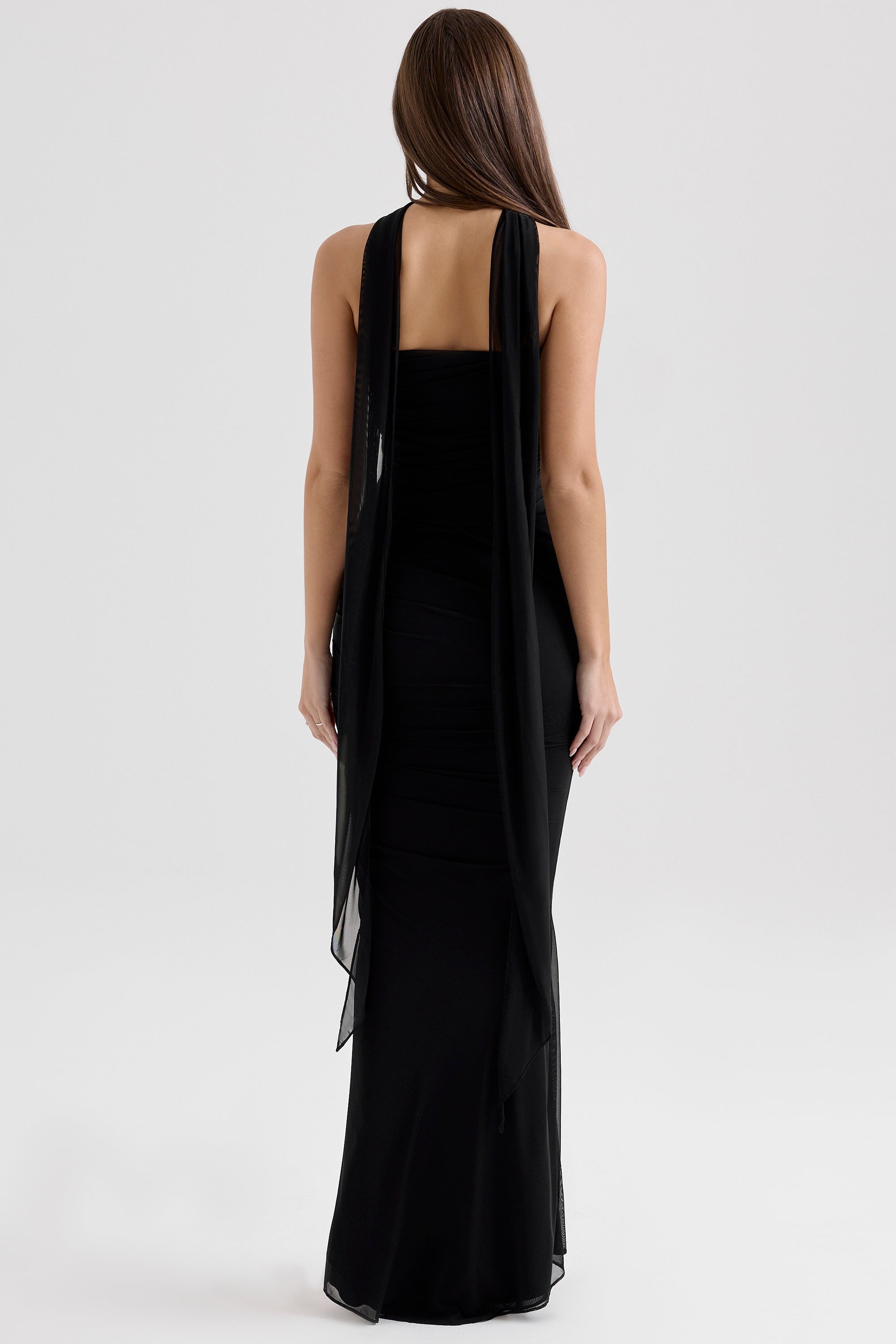 Cassidy-Black Mesh Maxi Skirt with Fluted Hem