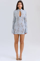 Brianna-Bluebell Keyhole Lace Mini Dress