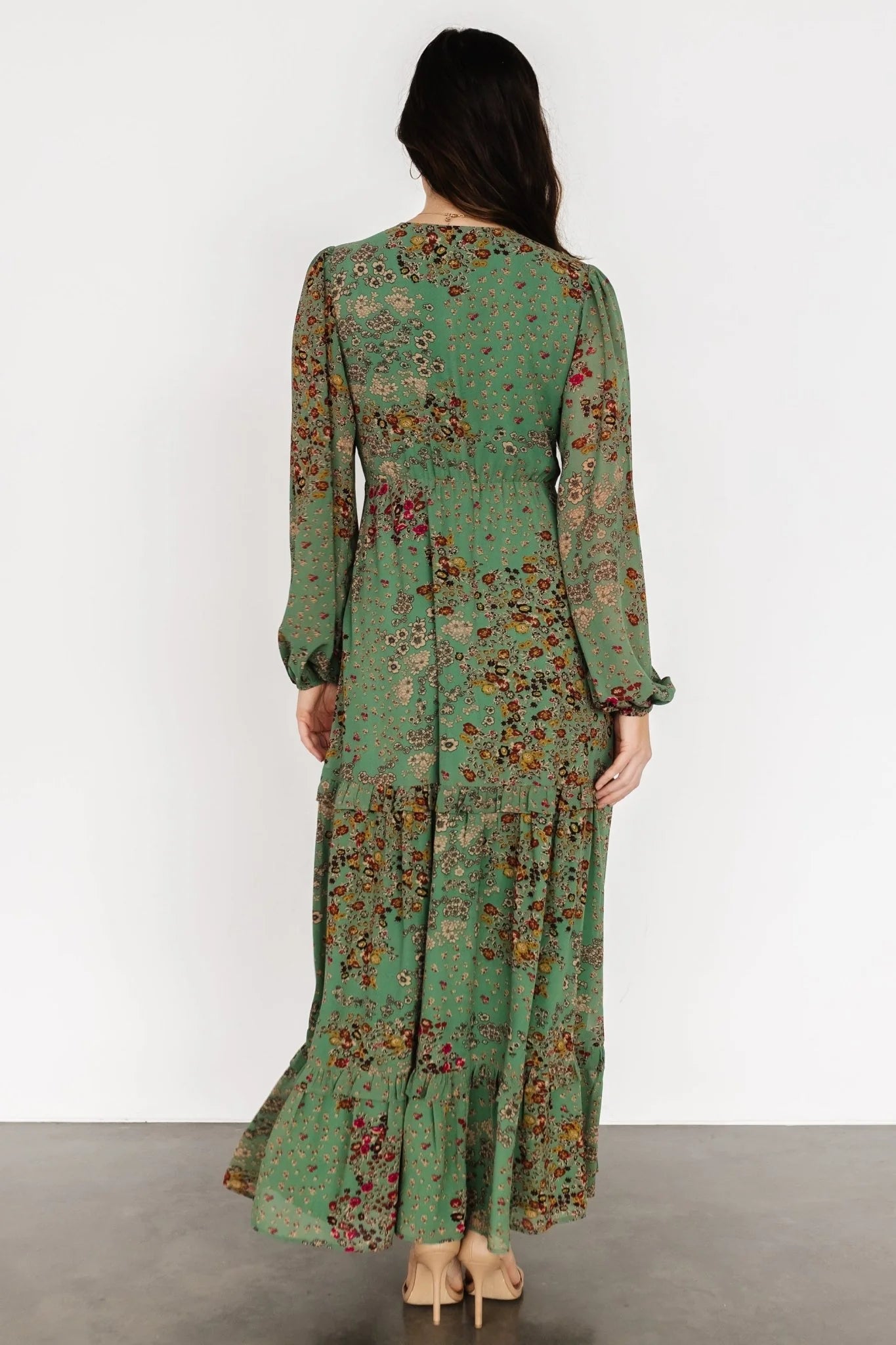 Bowman Deep V Maxi Dress | Green Multi