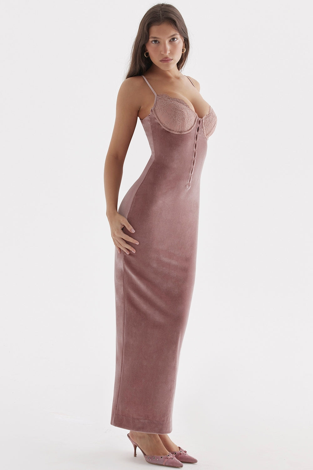 Azalea-Soft Pink Velvet Midi Dress