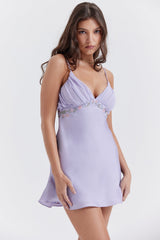 Christa-Embroidered Lavender Mini Dress