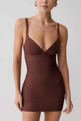 Bandage Knit Mini Dress - Chocolate