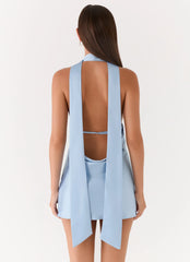 Alicia Satin Halter Mini Dress - Pale Blue