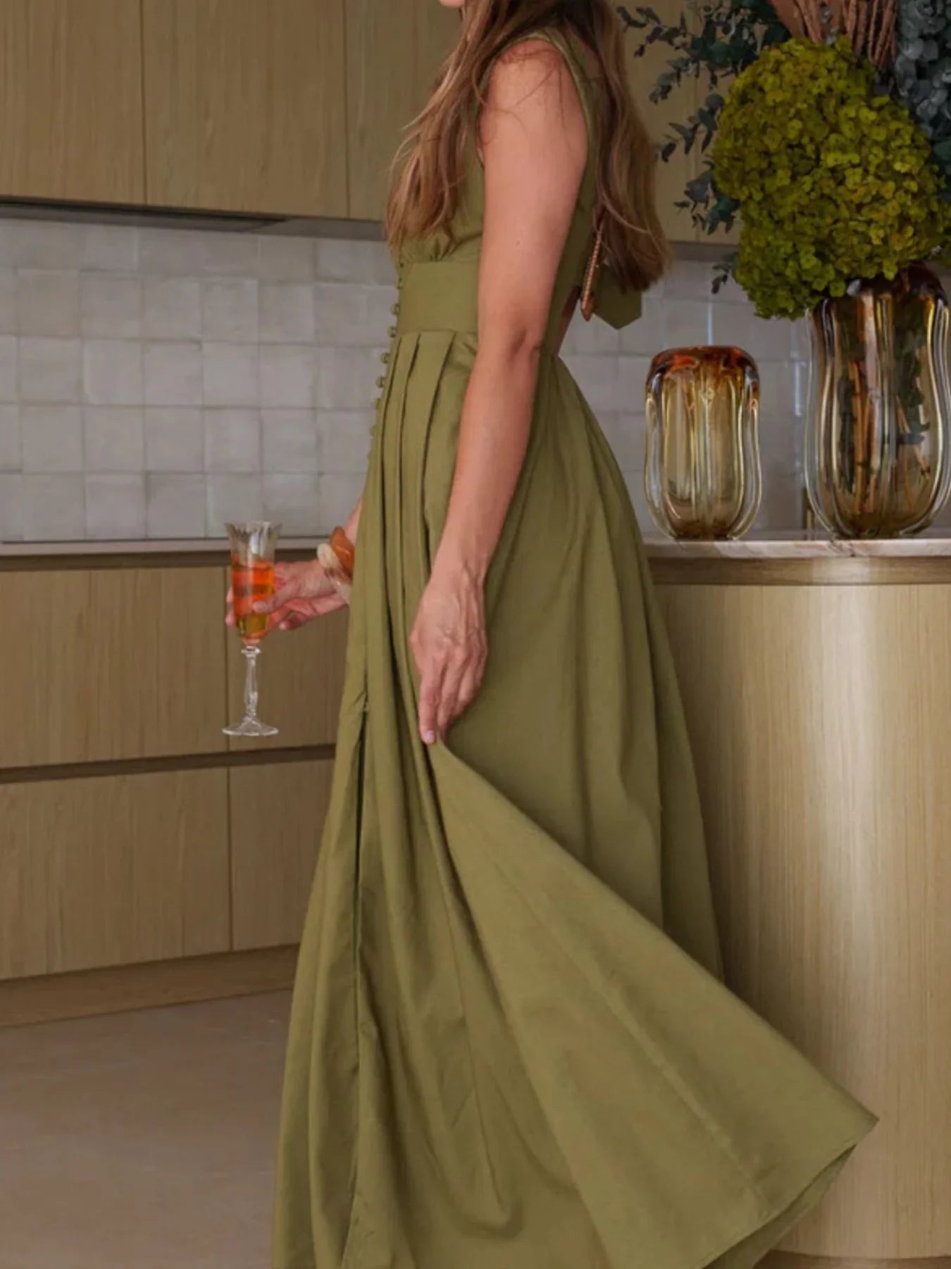 Button Front Sleeveless Dress