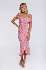 Botanical Embrace Off Shoulder Midi Dress Rose